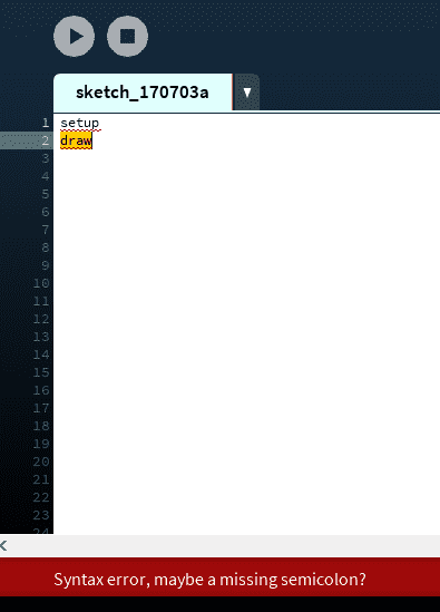 Bilde av en Syntax Error i processing
