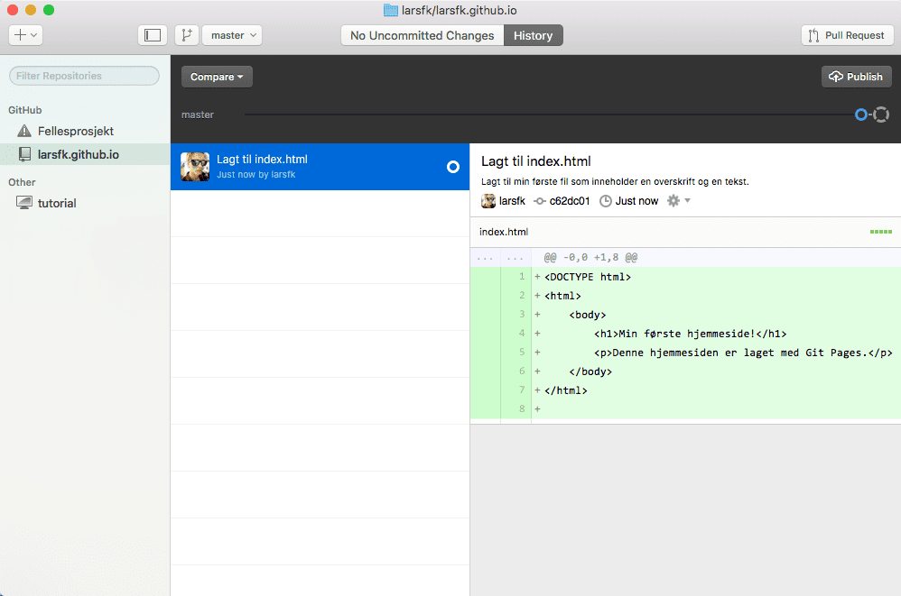 Bilde av hvordan laste opp med Github Desktop